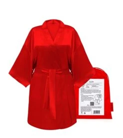 GLOV - Peignoir En Satin Kimono Style - Rouge