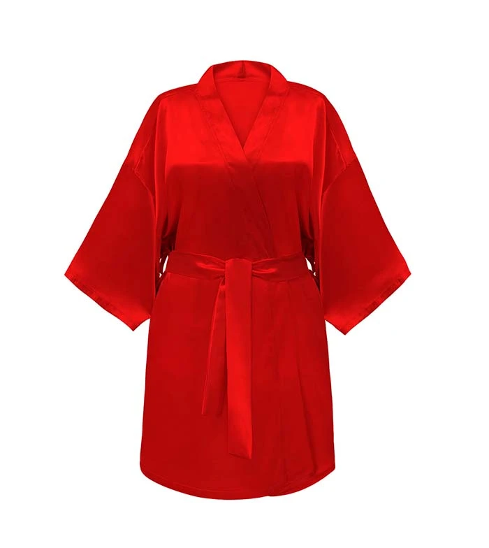 GLOV - Peignoir En Satin Kimono Style - Rouge 2 GLOV - Peignoir En Satin Kimono Style - Rouge – Image 2